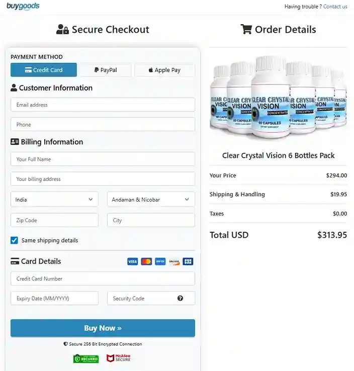 Clear Crystal Vision Order Page